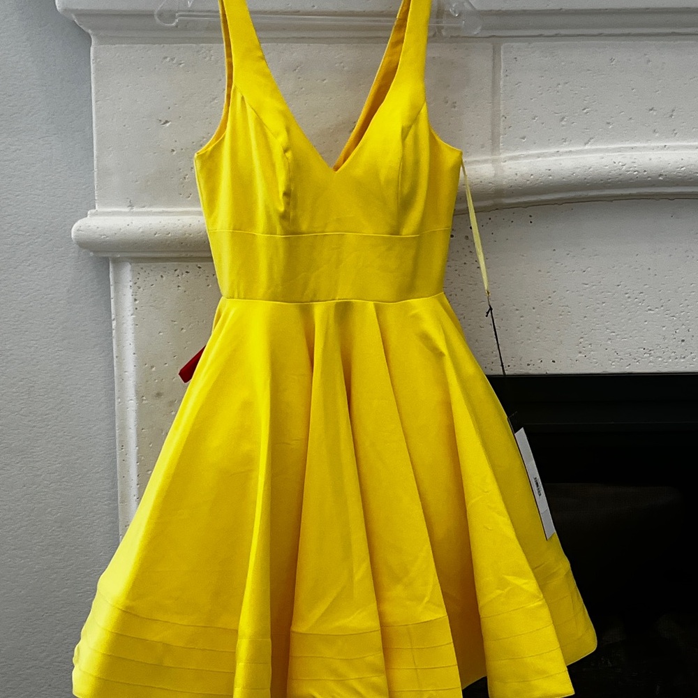 Ieena for Mac Duggar Yellow V-Neck Fit & Flare Dress - Picture 2 of 7